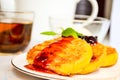 Curds pancakes with cherry marmalade Royalty Free Stock Photo