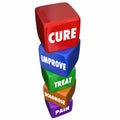 Cure Pain Disease Diagnose Treat Word Cubes Steps Royalty Free Stock Photo