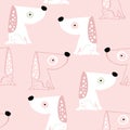 Cure pink dogs seamless pattern. Funny white puppy texture.. Vector illustration