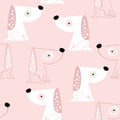 Cure pink dogs seamless pattern. Funny white puppy texture.. Vector illustration