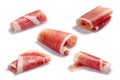 Cured meat ham jamon slice rolled up, paths Royalty Free Stock Photo