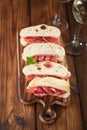 Cured Meat jamon sausage and ciabatta bread Royalty Free Stock Photo