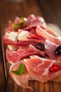 Cured Meat jamon sausage and ciabatta bread Royalty Free Stock Photo