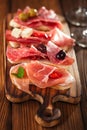 Cured Meat jamon sausage and ciabatta bread Royalty Free Stock Photo