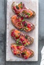 Cured salmon gravlax on a crusty bread Royalty Free Stock Photo
