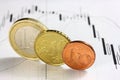 Curency diagram and euro coins Royalty Free Stock Photo