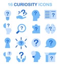 Curiosity icons set. Simple images for inquisitiveness and openness Royalty Free Stock Photo