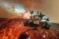 Curiosity Mars Rover exploring the surface of red planet. Elements of this image furnished by NASA Royalty Free Stock Photo
