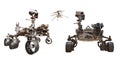 Curiosity and Perseverance mars rover,ingenuity helicopter drone isolated.Elements of this image furnished by NASA 3D illustration Royalty Free Stock Photo