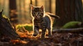 Curious and adorable little kitten joyfully explores the breathtaking beauty of nature s wonders