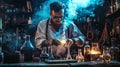 A curious alchemist conducting experiments in their lab searching for the elixir of eternal life Royalty Free Stock Photo