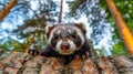 Adorable Polecat on Tree Trunk in Forest Royalty Free Stock Photo