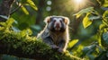 Adorable Baby Cuscus on Mossy Branch in Sunlight Royalty Free Stock Photo
