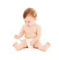 Curious baby brushing teeth Royalty Free Stock Photo
