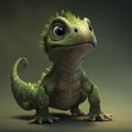 Curious Baby Dinosaur with Bright Green Scaly Skin. Perfect for Children\'s Books and Educational Materials.