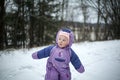 Curious Baby Girl Walking in Cold Winter Day Royalty Free Stock Photo