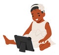 Curious Black Baby Girl Engages With A Tablet Pc, Her Eyes Wide With Wonder As She Explores Colorful Screen