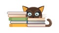 Curious black cat peeking playfully from behind a stack of colorful books, vector design Generative AI Royalty Free Stock Photo