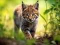 Ai Generated illustration Wildlife Concept of Curious Bobcat Kitten Royalty Free Stock Photo