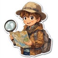 Curious Boy Explorer Holding Map And Magnifier Royalty Free Stock Photo