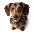 Curious Brown Dachshund Puppy Looking at Camera in Bright Daytime Setting Royalty Free Stock Photo