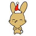 curious bunny hand drawn comic book style illustration of a wearing santa hat