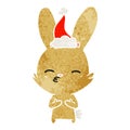 curious bunny retro cartoon of a wearing santa hat