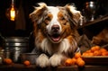 A Curious Canine Contemplating a Citrus Feast Royalty Free Stock Photo
