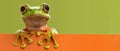 Curious Cartoon Frog Peering Over Edge. Generative ai