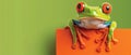 Curious Cartoon Frog Peering Over Edge. Generative ai