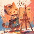 Curious Cat Engrossed in Artistic Expression