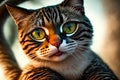 Curious cat looking at the camera in a tree hollow, fisheye portrait, AI generated Royalty Free Stock Photo