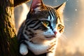Curious cat looking at the camera in a tree hollow, fisheye portrait, AI generated Royalty Free Stock Photo