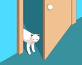 Curious cat opens the door and looks in