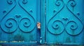 Cat looking out from the blue door