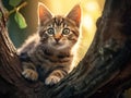 Curious cat on a tree Royalty Free Stock Photo