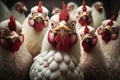 Curious Chicken Encounter: Close-Up of a Flock Engaging the Camera AI
