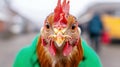 A curious chicken peeks into the camera, bathed in natural light with a soft, blurred backdrop for a charming focus Royalty Free Stock Photo