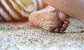 Curious child with dirt or soil on palms after discovering world. Hygiene and children healthcare Royalty Free Stock Photo