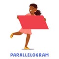 Curious Child Holds Parallelogram Shape Exploring Fascinating World Of Geometry Learning, Vector Illustration