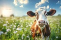 Curious Cow Enjoying the Meadow. Generative ai Royalty Free Stock Photo