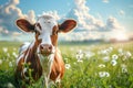 Curious Cow Enjoying the Meadow. Generative ai Royalty Free Stock Photo