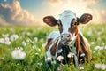 Curious Cow Enjoying the Meadow. Generative ai Royalty Free Stock Photo