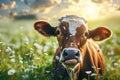 Curious Cow Enjoying the Meadow. Generative ai Royalty Free Stock Photo