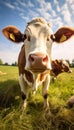 Curious Cow in Pasture - Close-Up Portrait, AI Generated Royalty Free Stock Photo