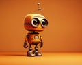 curious and cute little robot is on a warm tone background.