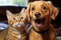 Curious dog and cat looking directly at the camera, perfect for adding text and captivating viewers Royalty Free Stock Photo