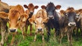 Curious domestic cows looking at camera