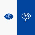 Curious, Exclamation, Eye, Knowledge, Mark Line and Glyph Solid icon Blue banner Line and Glyph Solid icon Blue banner Royalty Free Stock Photo