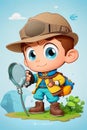 Curious Explorer Cartoon Character with Magnifying Glass